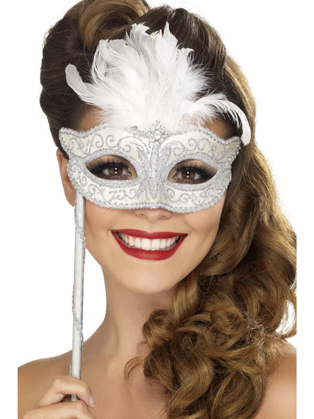 Silver Hand-Held Masquerade Mask