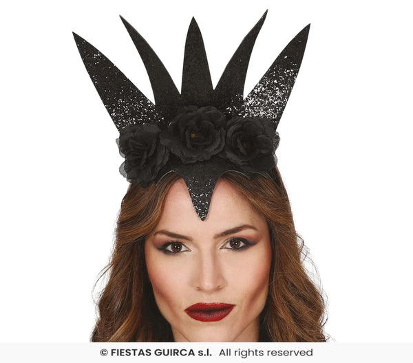 Black Queen Tiara with Flowers