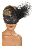 Black Masquerade Mask with side Feathers