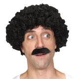 Black Curly Wig With Tash