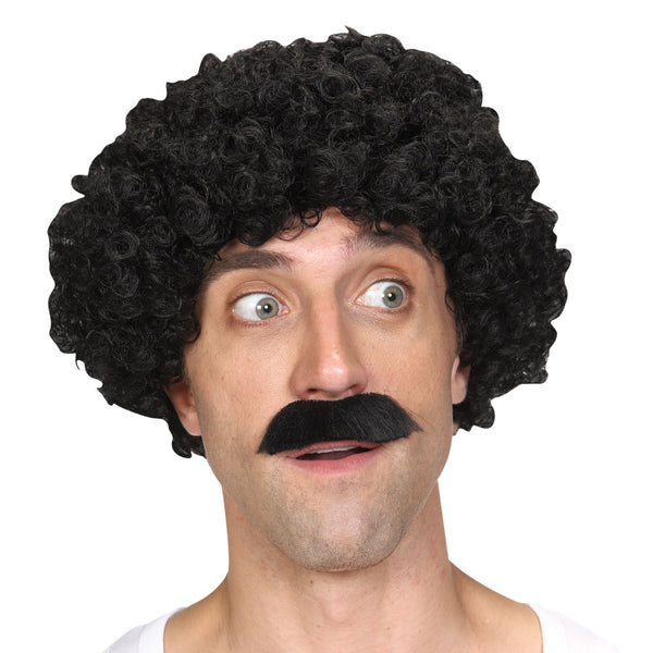 Black Curly Wig With Tash