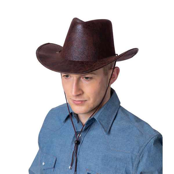 Brown Faux Leather Cowboy Hat