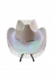 White Glitter Cowboy Hat with rhinestone trim