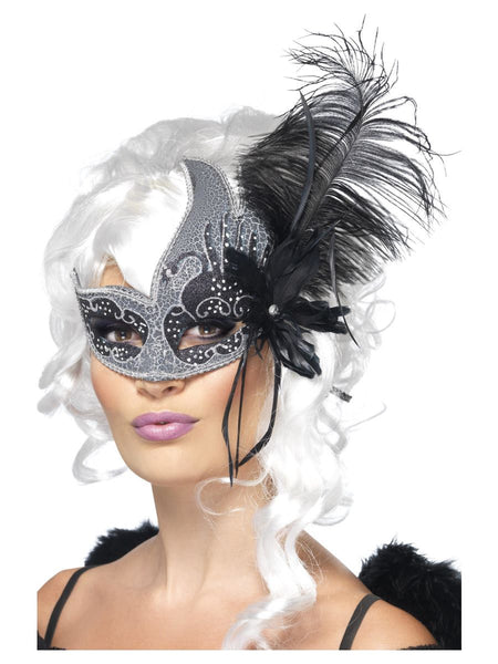 Ornate Colombina Feather Masquerade Mask