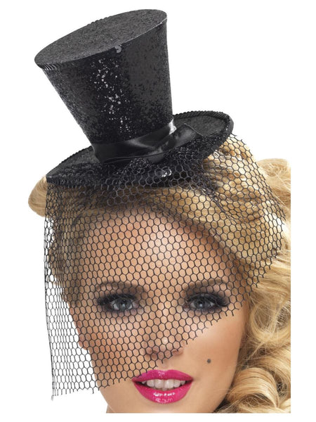 Black Glitter Mini Top Hat