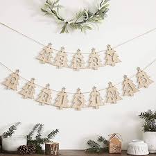 Wooden Merry Christmas Tree Shaped Bunting