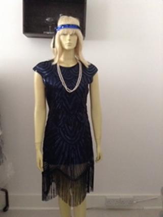 1920's Blue Beaded Dress - TO HIRE Fancy Dress Box 1920's Blue Beaded Dress - TO HIRE Fancy Dress Box