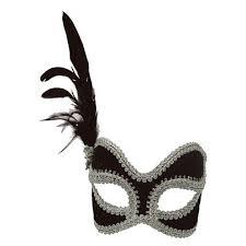 Black and Silver Masquerade Mask with side Feathers