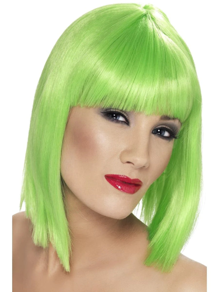 Neon Green Glam Wig Fancy Dress Box Neon Green Glam Wig Fancy Dress Box