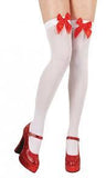 White Opaque Hold-Ups with Red Bows