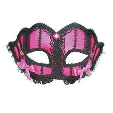 Pink Satin and Black Lace Masquerade Mask