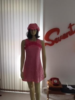 1960's Pink Sequinned Mini Dress and Cap - TO HIRE 1960's Pink Sequinned Mini Dress and Cap - TO HIRE