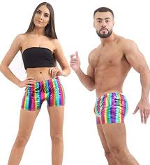 Unisex Shiny Metallic Rainbow Hotpants - XXL Unisex Shiny Metallic Rainbow Hotpants - XXL