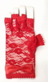 Short Red Lace Fingerless Gloves