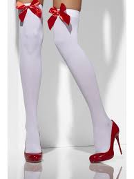 White Opaque Hold-Ups with Red Bows