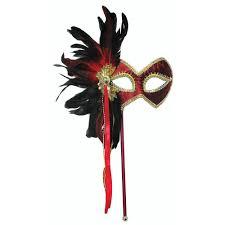 Red Mask with Feathers on a stick