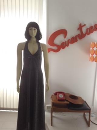 1970's Vintage Silver and Black Halterneck Maxi Dress - TO HIRE