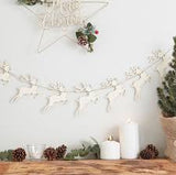Wooden Reindeer Bunting with White Pom Pom Noses