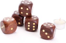 Set of 5 Wooden Dice in Wooden Holder